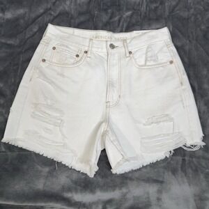 NWT American Eagle Women 6 28W High Rise 90s Boyfriend Denim Shorts Distress Raw